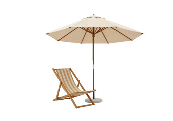 Minimalist Beach Umbrella and Chair Design Representing Relaxing Summer Vacation Scene, Coastal Holiday Vibes, Isolated on Transparent Background PNG
