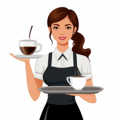Vector illustration of a barista with cups of coffee.