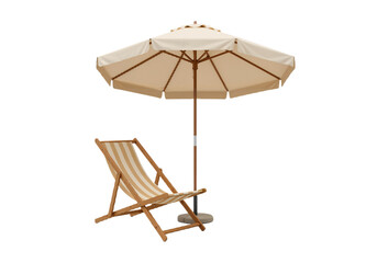 Minimalist Beach Umbrella and Chair Design Representing Relaxing Summer Vacation Scene, Coastal Holiday Vibes, Isolated on Transparent Background PNG