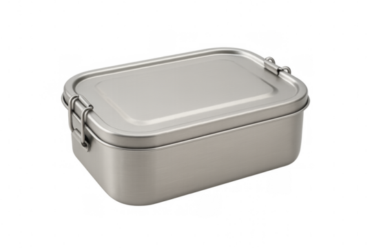 Metal lunch box with clasps isolated on transparent background