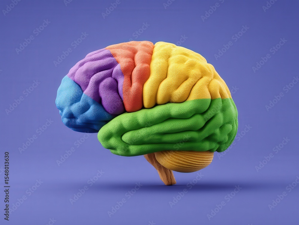 Poster colorful brain model representing emotional intelligence and cognitive complexity displayed against 