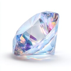 Stunning Antireflective Diamond on White Background with Colorful Light Reflections and Faceted Design