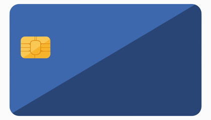 Blue payment card with gold chip on minimalistic background  