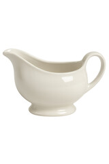 Small white ceramic sauce boat on transparent background