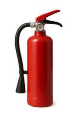 Red fire extinguisher on transparent background ready for use