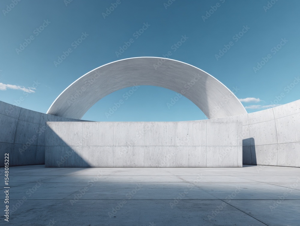 Aufkleber modern minimalist architectural structure featu a large white circular arch set against a clear blue