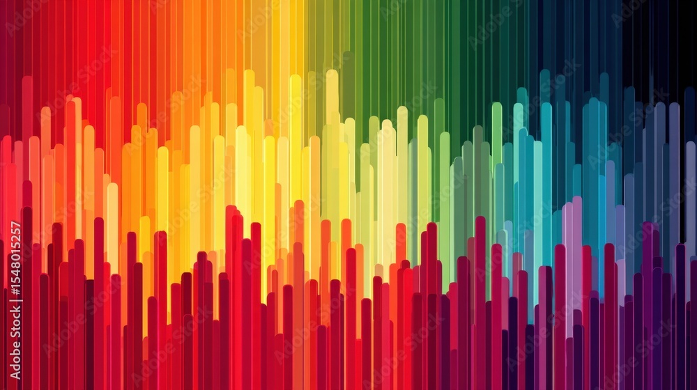 Poster Vibrant abstract colorful sound wave spectrum background with gradient hues and dynamic vertical bars for music, o, and entertainment themes