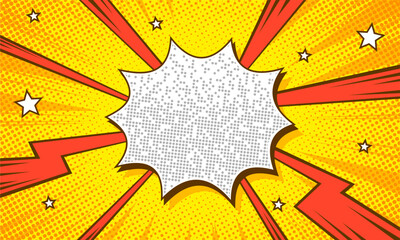 pop art comic zoom blank background with thunder and stars