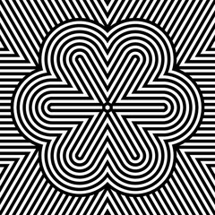 Complex design showcases a layered pattern of black and white lines forming a captivating eight-pointed star effect, evoking visual intrigue