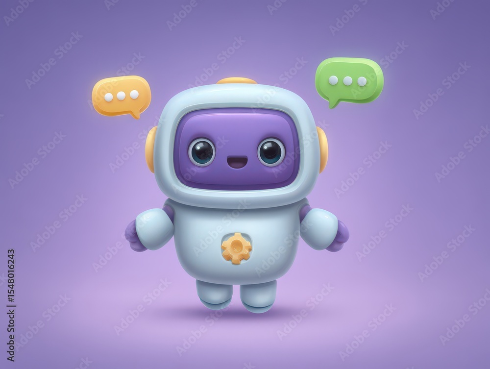 Aufkleber colorful cute robot character expressing joy and communication in a playful digital space with vibra