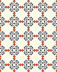 The design showcases intricate geometric shapes interwoven with floral and leaf motifs, creating a vibrant and cohesive seamless pattern