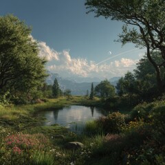 Serene Mountain Lake Landscape