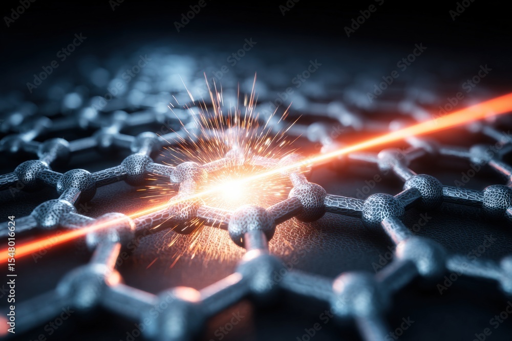 Poster High-tech Illustration of Molecular Bonding and Spark Arcing in a Scientific Laboratory with Nano Scale Structures and Particle Interaction