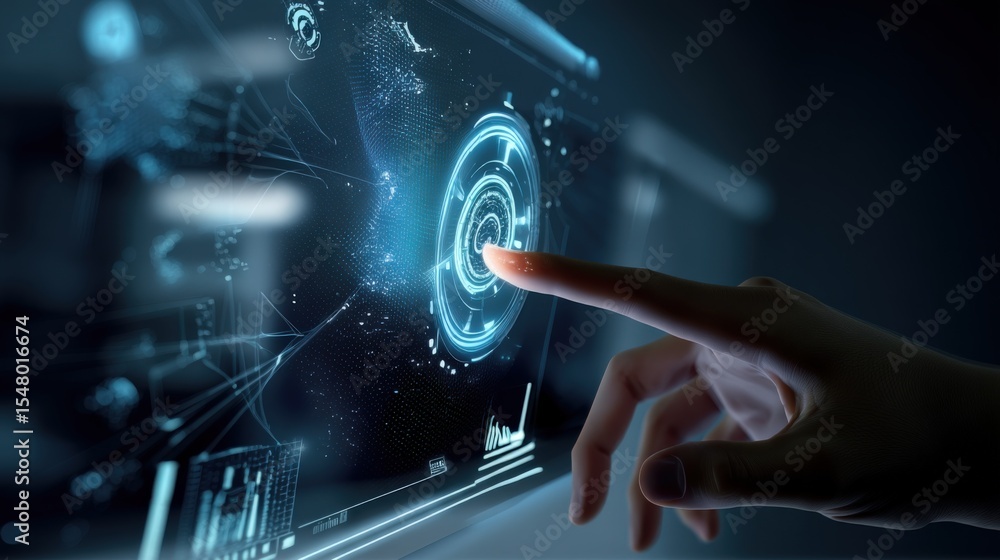 Leinwandbilder futuristic touchscreen interface with digital data visualization and user interaction in a high-tech