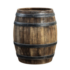 Obraz premium Wooden Barrel Dark Brown Metal Bands isolated on a transparent background