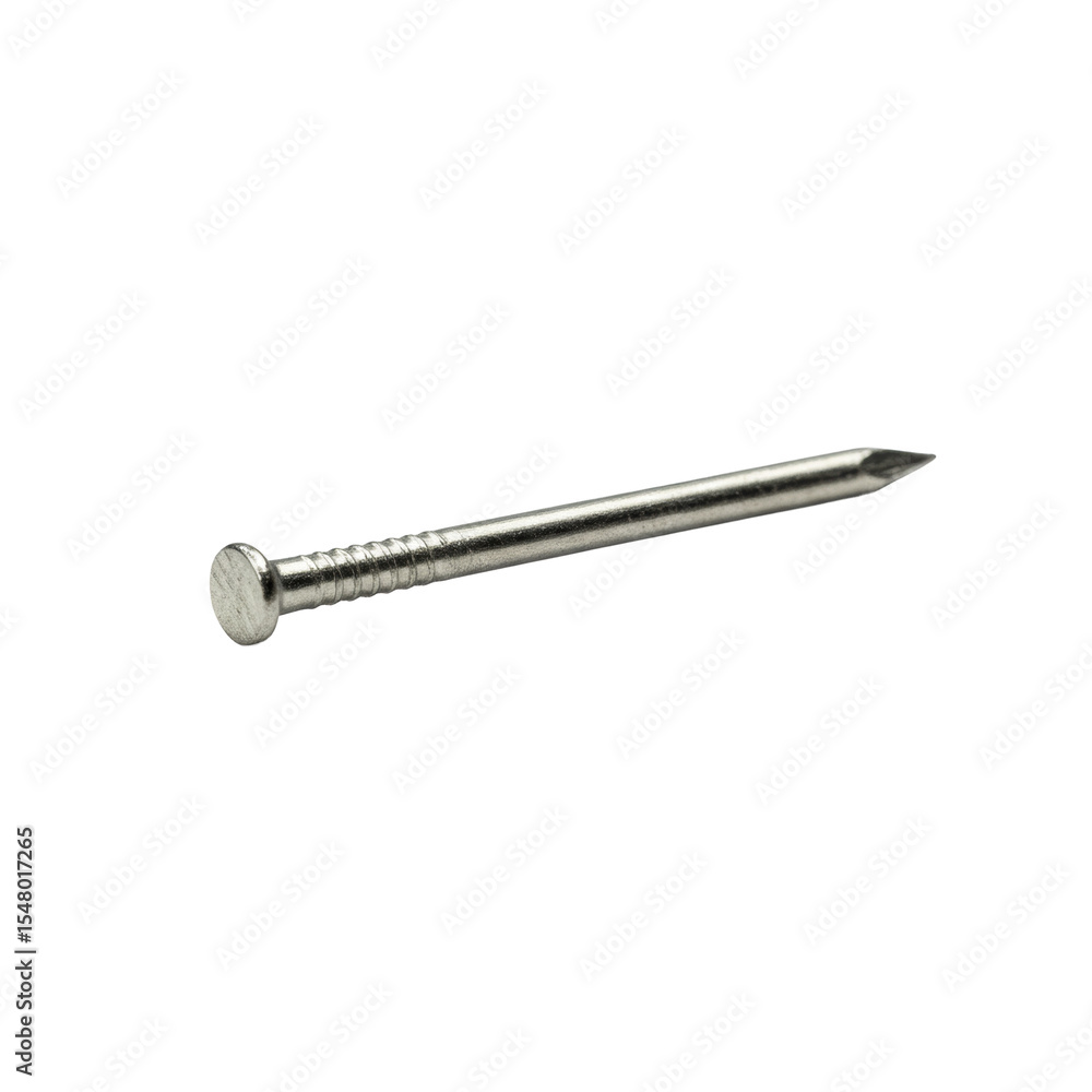 Aufkleber pristine polished steel brad nail with slender shank and sharp point, isolated on a transparent seam