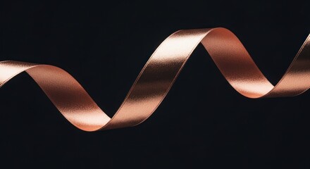 Rose gold ribbon in a graceful spiral against a black background.
