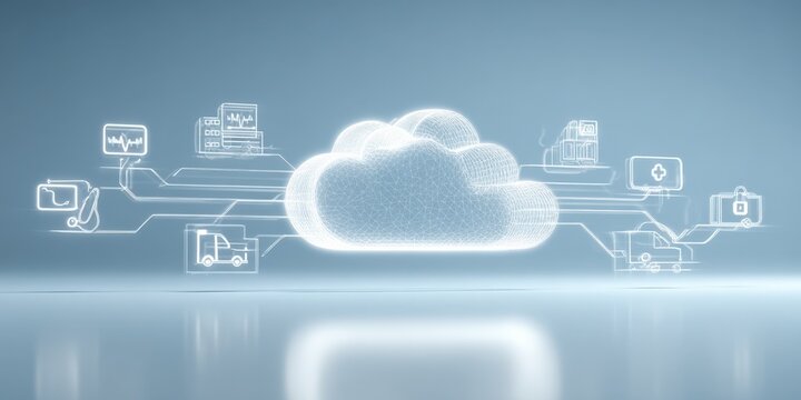 Cloud Computing Technology Concept with Digital Data Connections and Network Icons on a Futuristic Background