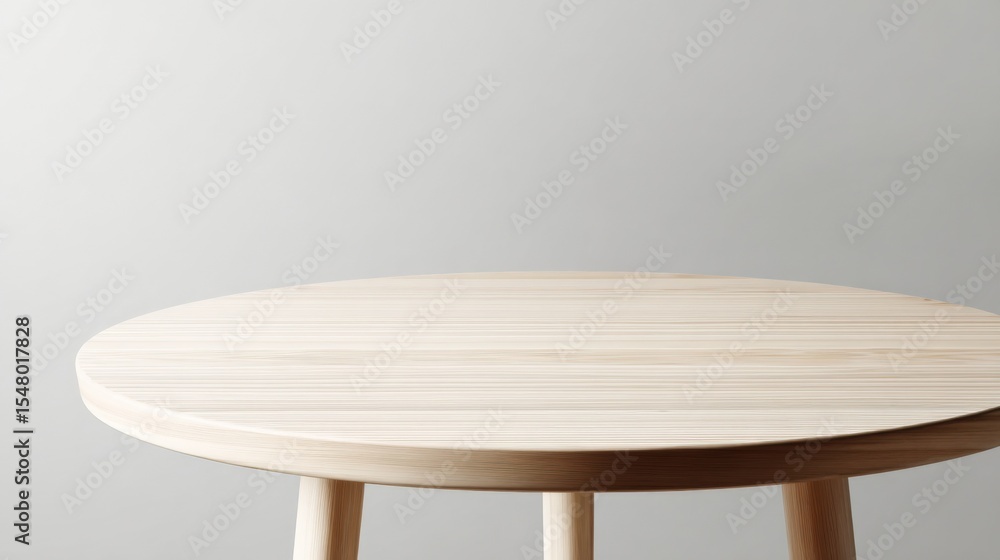 Poster minimalist round wooden table with smooth surface and four tapered legs in a modern interior setting