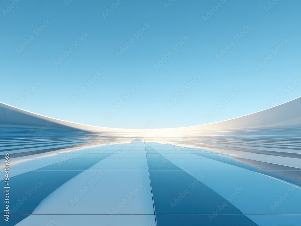 Poster Futuristic Sleek Modern Architecture Structure with Smooth Curves and Reflectionless Surface in Bright Sunny Day