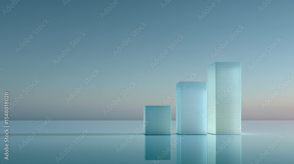 Aufkleber Modern abstract business growth chart with ascending translucent 3D bar graphs representing success and progress in a digital environment