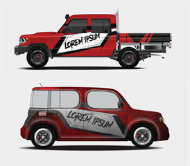 Red Pickup Truck and SUV with Custom Wraps