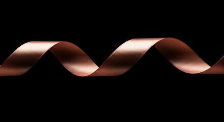 Rose gold ribbon in a flowing, wavy pattern against a black background.