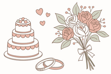 Watercolor wedding elements floral frames wreaths and icons