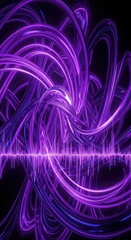 Abstract artwork featuring swirling, glowing purple lines with a waveform element.