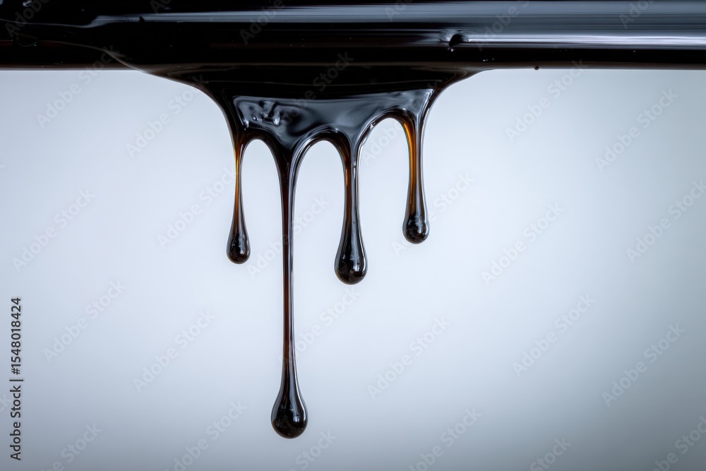 Fototapete close-up of hot liquid melting metal dripping from a thin rod creating elongated drips on a light ba