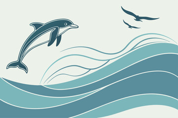 Abstract minimalist wave pattern in soft blue hues