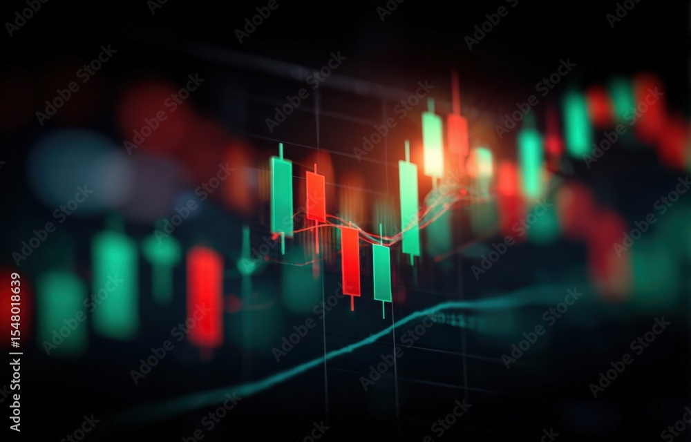 Aufkleber Dynamic financial stock market graph with colorful candlestick charts showing trends and fluctuations in trading data for investment analysis