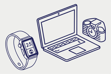 Minimalist tech gadget icons phone laptop smart device