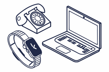 Minimalist tech gadget icons phone laptop smart device