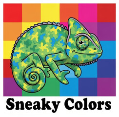 Obraz premium Colorful Chameleon Illustration Reptile on Rainbow Squares sticker Colors