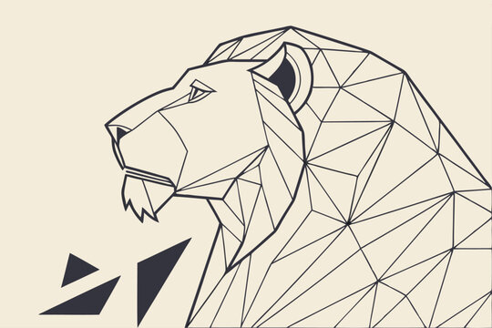 Geometric lion head design angular shapes cmyk colors