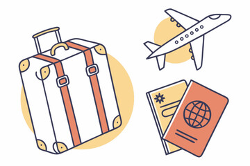 Flat travel icon set suitcase passport and more