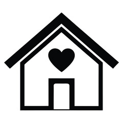 Minimalist House with Heart Silhouette Icon on White Background