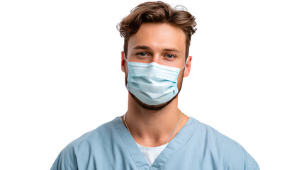 Medical Professional with Mask: A compassionate doctor, embodying modern healthcare, wears a protective mask, ready to face the day with a caring and assured demeanor.