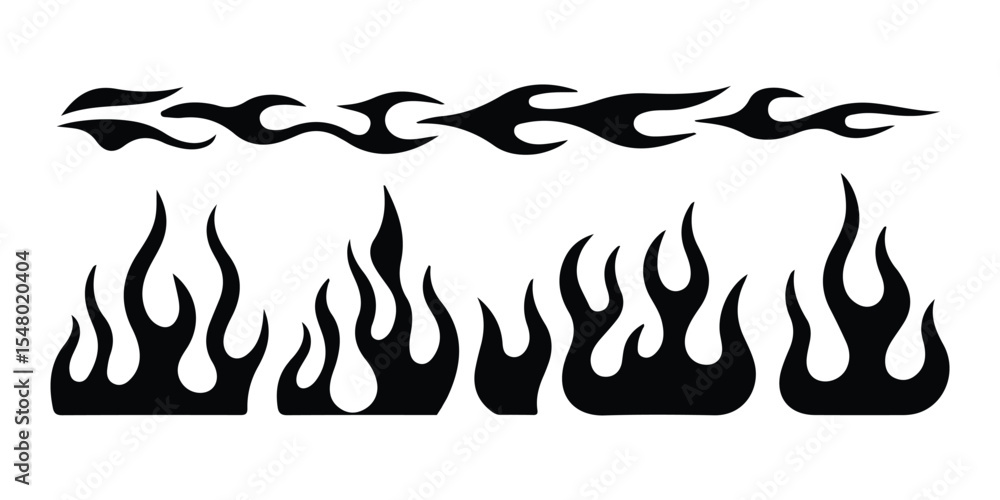 Poster fire flame vector design elements isolated on white background in black color