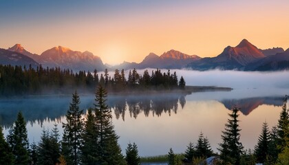 misty mountain reflections at dawn