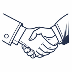 Fototapeta premium A simple, clean vector illustration of two hands shaking, outlined with precise lines, symbolizing unity, cooperation, and mutual understanding.