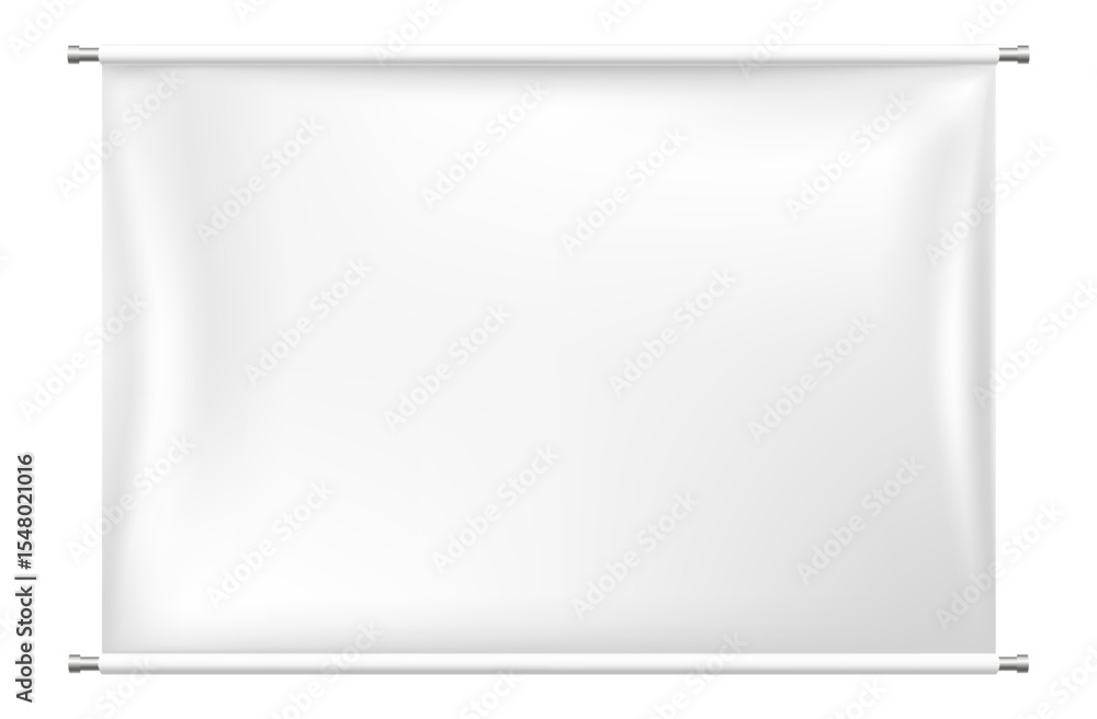 Aufkleber white rectangular banner hanging from a metallic border, creating a blank canvas for design or prese