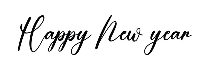 Happy new year greeting in black cursive lettering isolated on white background