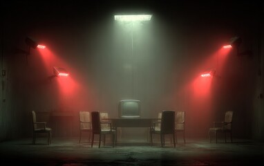 Surveillance Room: Retro TV and Chairs