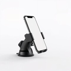 Car phone holder with smartphone on white background and copy space