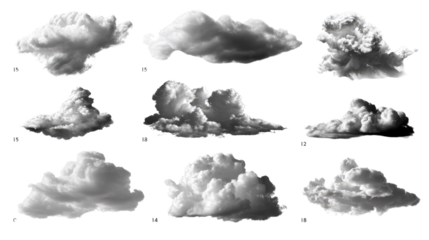 Cloud Collection: A collection of different cloud formations, captured in high resolution, offering a varied set of ethereal, dynamic, and picturesque skies.
