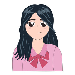 Portrait of Teenage Girl in School Uniform. Anime Avatar for Poster, Cover Or Banner