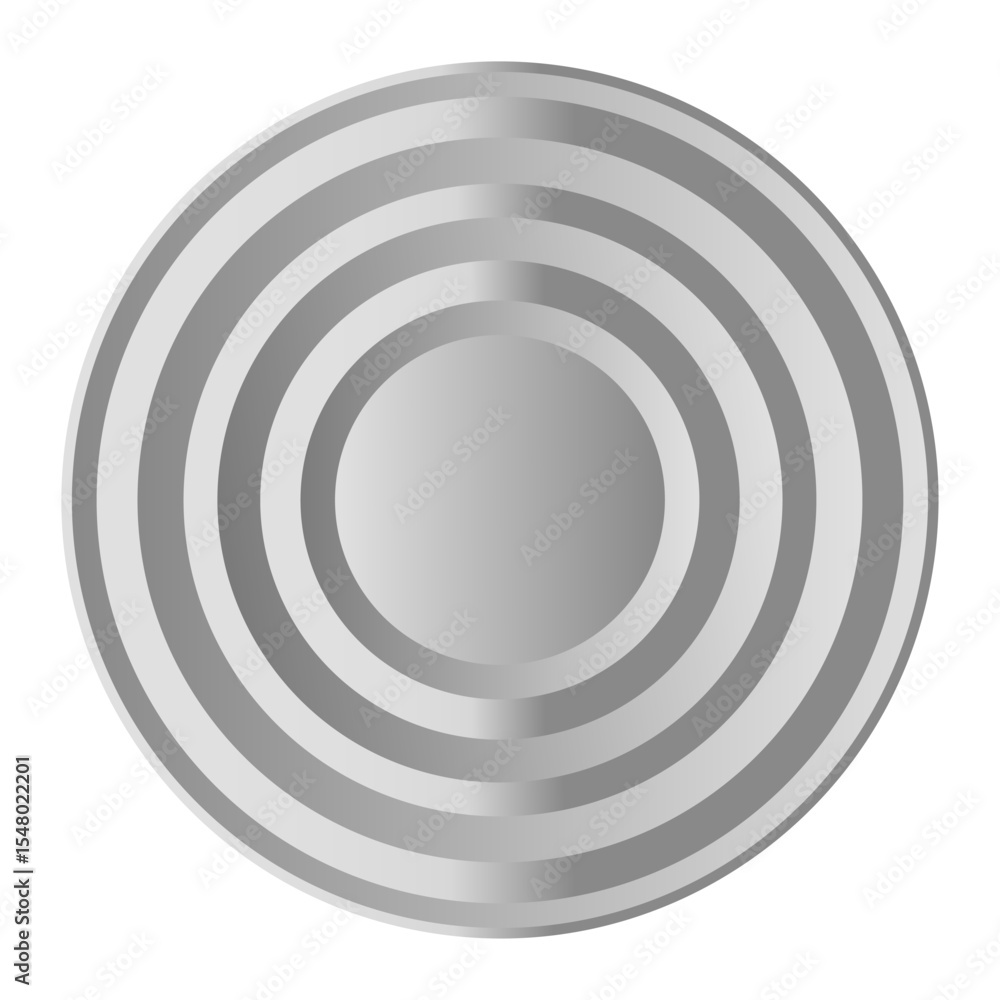 Poster concentric grey circles are radiating outwards, creating a metallic silver round frame with a smooth