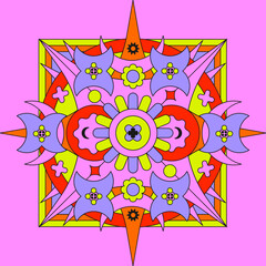 Psychedelic groovy background. Colorful psychedelic optical illusion. Trippy geometric image in the psychedelic style of the '80s - 90s vaporwave.